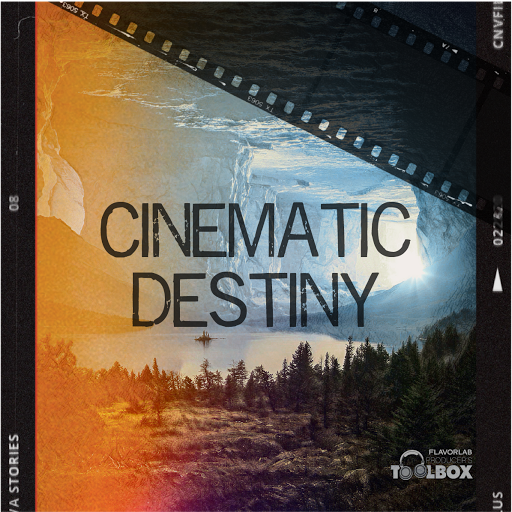 Cover art for Producer's Toolbox playlist, Cinematic Destiny, featuring trailer and fantasy/adventure tracks.