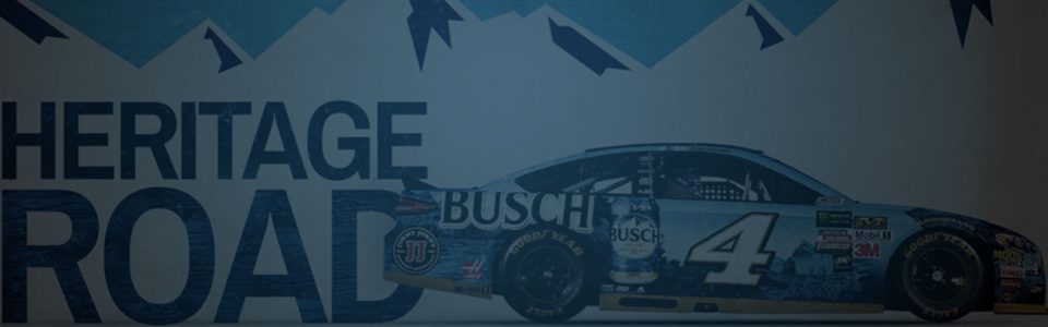 Shot of a racecar with Busch beer on it in front of some mountains for Heritage Road. Producer's Toolbox provided music licensing for the series.