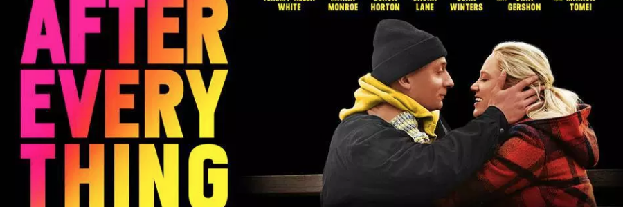 Banner for Yale Productions film After Everything. A young man with terminal cancer holds his girlfriend's head in his hands as they smile at each other. Flavorlab Sound provided sound design and mix for the feature.