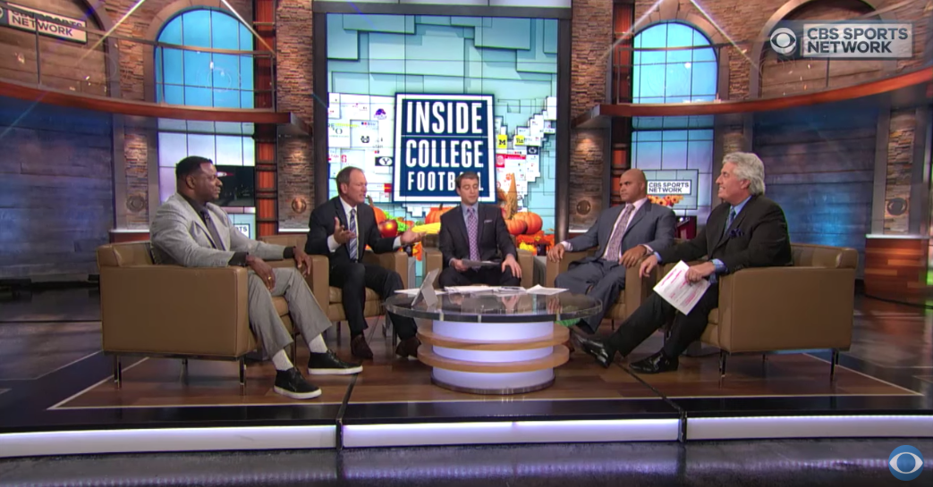 Still of Hosts of Inside College Football introducing the show. Producer's Toolbox provided blanket music licensing for the segment.
